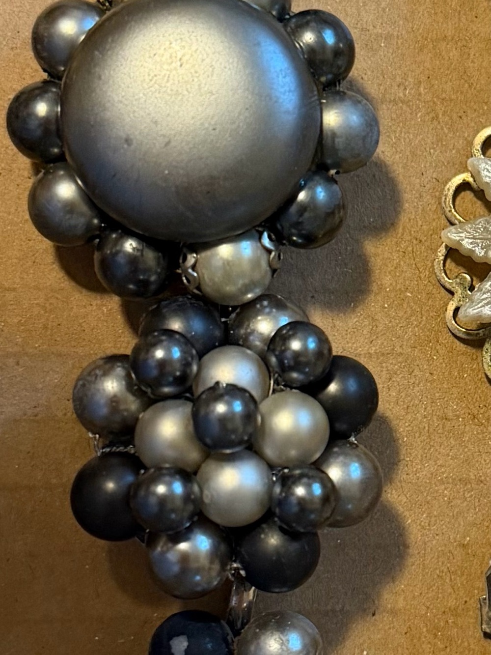 Clustered Bead Statement Necklace - Matte Black & Silver